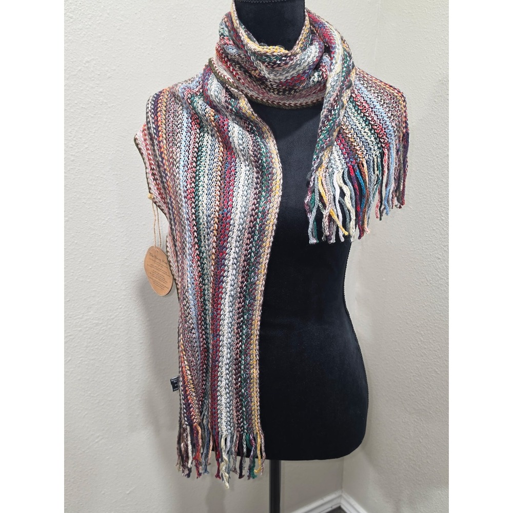 The Giving Scarf by Mirabeau Multi-Color Reclaimed Yarn Knit Fringe Scarf NWT